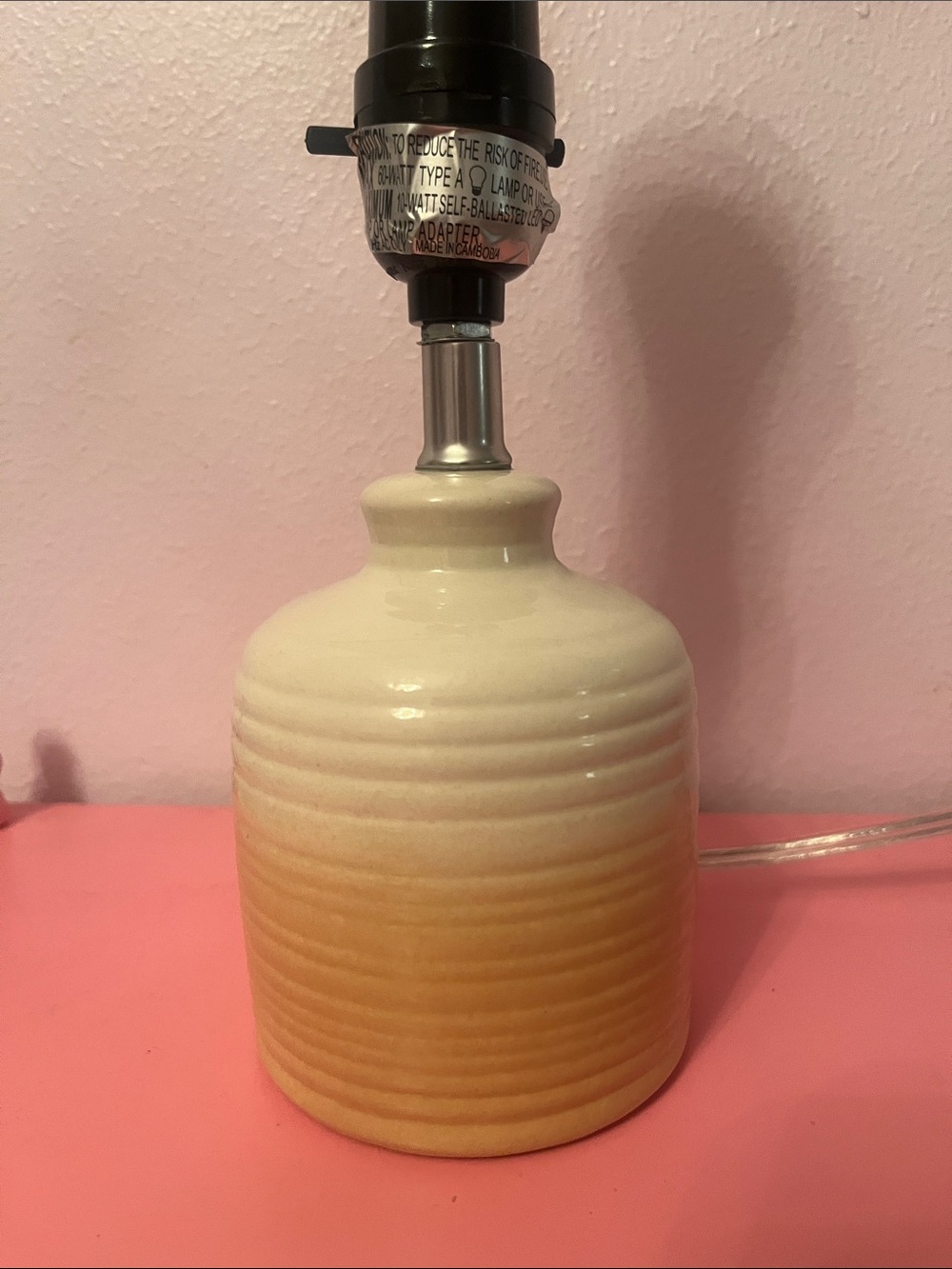 Small Ceramic Lamp Base in Cream and Yellow Ombre